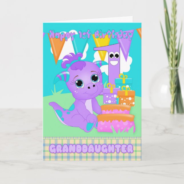 Granddaughter, 1st Birthday Cute Little Monster Card (Front)