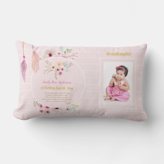 Granddaughter 1st Birthday PHOTO and POEM Gift Lumbar Cushion (Front)