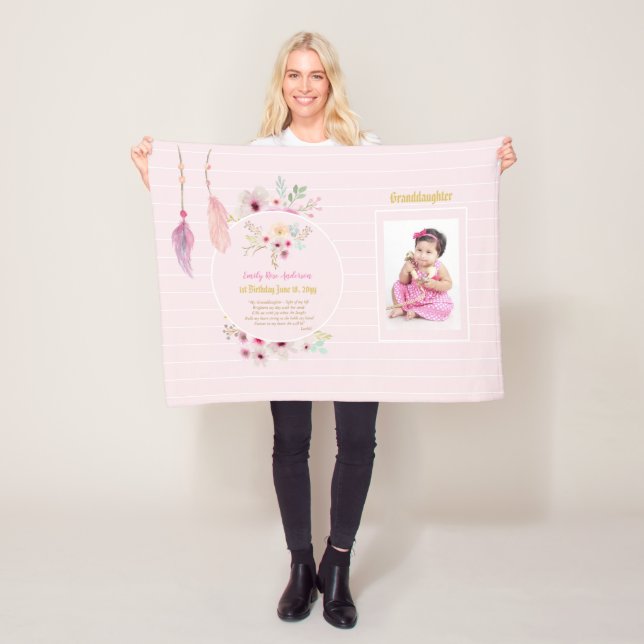 Granddaughter 1st Birthday PHOTO POEM NAME & Date Fleece Blanket (In Situ)