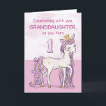 Granddaughter 1st Birthday Pink Horse With Crown Card<br><div class="desc">A sweet pink pony just like your granddaughter is prancing with the number one! Gold looking details are woven in her mane and tail. Perfect card to wish your granddaughter her 1st birthday!</div>