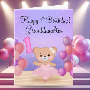 Granddaughter 1st Birthday Teddy Bear Ballerina Card