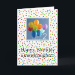 Granddaughter 2nd birthday balloons card<br><div class="desc">Granddaughter 2nd birthday balloons Created from an original Studio Porto Sabbia photo! This Coloured Balloons Birthday card is available as an age specific card ages 1 to 12, in different languages and for various specific (family) relations. For Birthday Party Invitations in the same style, check the Invitation section of Studio...</div>