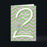 Granddaughter 2nd Birthday Butterfly Hugs Card<br><div class="desc">Your Granddaughter will giggle when she sees these whimsical butterflies on a purple and green zigzag pattern background with a big number two for her 2nd birthday card. Personalise name and verse using the template provided. We specialise in custom-made designs, contact us if you would like a unique made-to-order layout...</div>