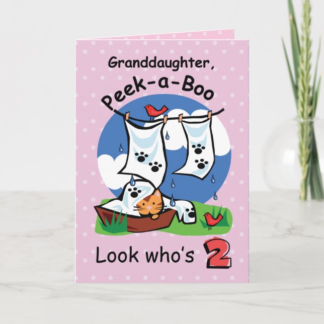 Granddaughter 2nd Birthday, Peek-a-Boo Kitten Card (Front)
