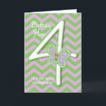 Granddaughter 4th Birthday Butterfly Hugs Card<br><div class="desc">Your Granddaughter will giggle when she sees these whimsical butterflies with a big number four for her 1st birthday greeting card.  Personalise text using the template provided.  We specialise in custom-made designs,  contact us if you would like a unique made-to-order layout using this zigzag and butterfly image.</div>