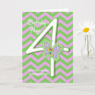 Granddaughter 4th Birthday Butterfly Hugs Card