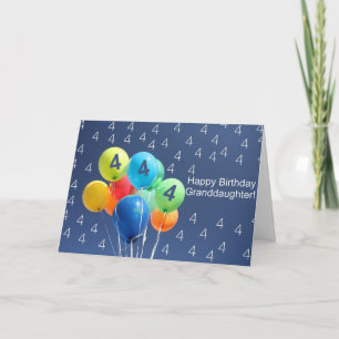 Granddaughter 4th birthday coloured balloons card