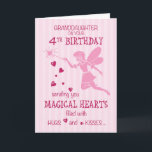 Granddaughter 4th Birthday Magical Fairy Pink Card<br><div class="desc">Your beautiful Granddaughter will be four soon. Wish her a very happy 4th Birthday and surprise her with this cute magical fairy. Send her pink hearts with hugs and kisses on her special day.</div>