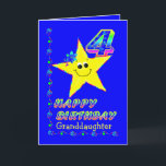 Granddaughter 4th Birthday Stars Card<br><div class="desc">Cute yellow star with colourful flowers and numbers for granddaughter's 4th birthday.  Name on front may be modified in template.  Original design by Anura Design Studio.</div>