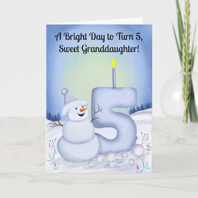 Granddaughter 5th Birthday Snowman Snowy Five Card (Front)