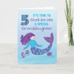Granddaughter 5th Birthday Sparkly Look Mermaid Card<br><div class="desc">The colours and design of this fun card will surely catch the attention of your sweet granddaughter once you give her this for her 5th birthday. A beautiful mermaid is swimming on the front of this surrounded by seashells,  all here to “SHELL-ibrate” her birthday.</div>