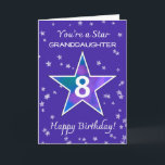 Granddaughter 8th Birthday Shining Star Purple Card<br><div class="desc">Send big birthday cheer to your 8-year-old granddaughter with a design that’s bursting with colour and joy! A large star in the centre, glowing with watercolor shades of blue, green, pink, and purple, shines brightly against a soft periwinkle sky. Surrounded by lightly textured mini stars, this playful layout feels as...</div>