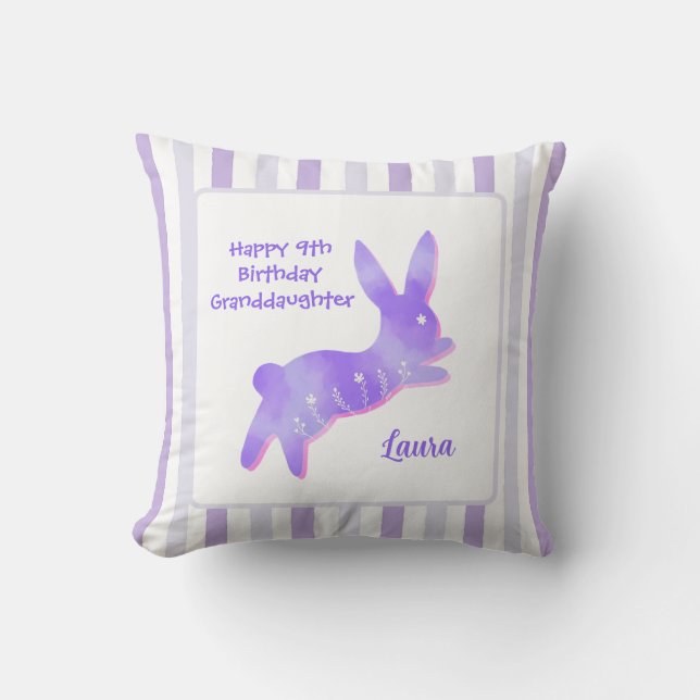 Granddaughter 9th Birthday Purple Cute Hoppy Bunny Cushion (Front)
