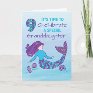 Granddaughter 9th Birthday Sparkly Look Mermaid Card