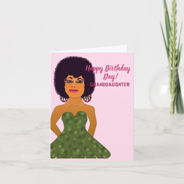 Granddaughter African American Happy Birthday Card (Front)