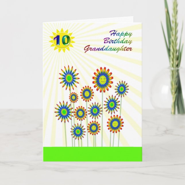 Granddaughter age 10, a happy flowers card (Front)