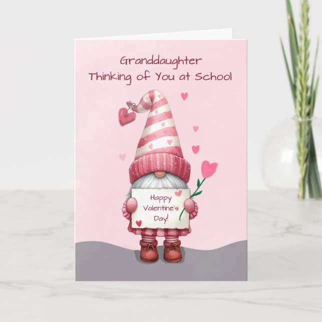 Granddaughter Away at College Valentines Day Gnome Card (Front)