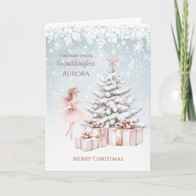 Granddaughter Ballerina Christmas Tree Snowflakes  Card (Front)