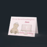 Granddaughter Baptism Birthday Custom Name Pink Card<br><div class="desc">Celebrate your granddaughter’s Baptism Birthday with this sweet pink card. A teddy bear is wearing a tiara,  sitting next to a pink cake. The cake has a cross in the icing,  with the words Baptism Birthday underneath. Personalise with the name of your granddaughter for a wonderful keepsake card!</div>