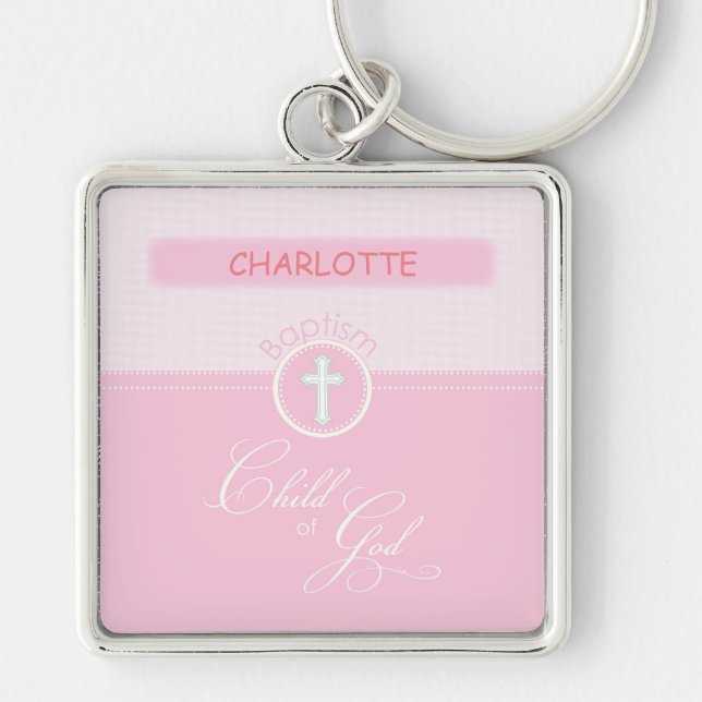 Granddaughter Baptism, Custom Name, Pink Child o Key Ring (Front)