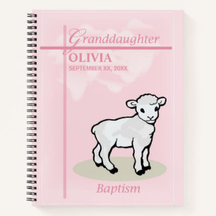Granddaughter Baptism Pink Girl Lamb Name and Date Notebook
