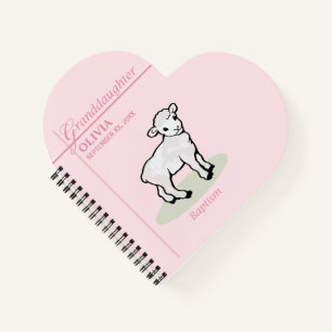 Granddaughter Baptism Pink Girl Lamb Name and Date Notebook