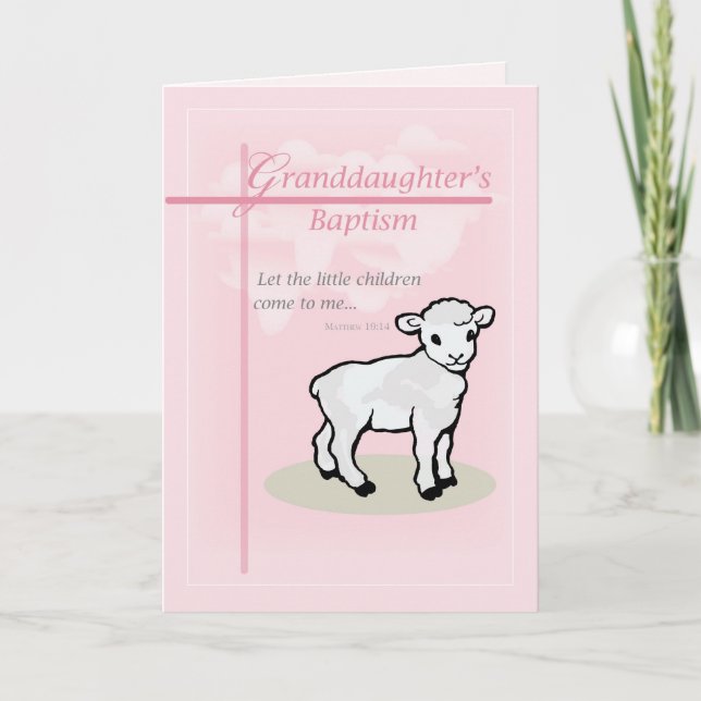 Granddaughter Baptism Pink Lamb Card (Front)