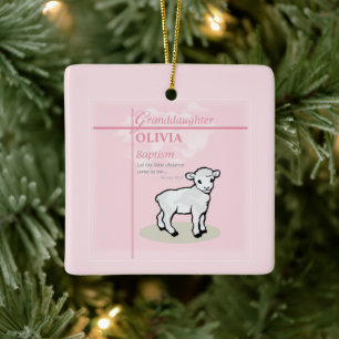 Granddaughter Baptism Pink Lamb Personalised Ceramic Ornament