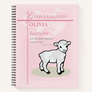 Granddaughter Baptism Pink Lamb Personalised Notebook