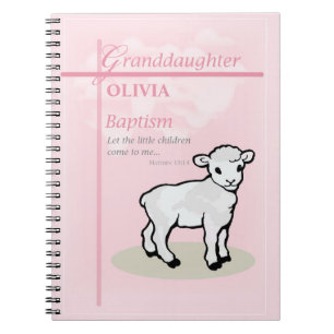 Granddaughter Baptism Pink Lamb Personalised Notebook