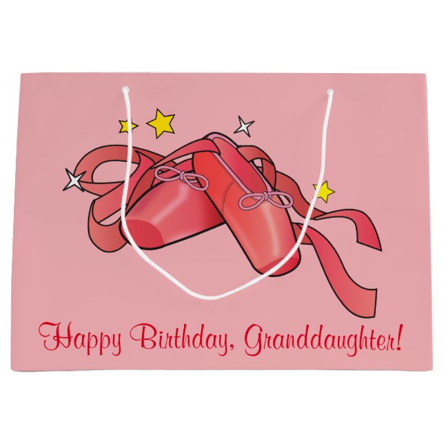 Granddaughter Birthday Ballet Slippers with Stars Large Gift Bag (Front)