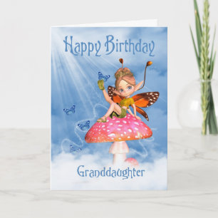 Granddaughter Birthday Card - Cute Fairy On A Mush