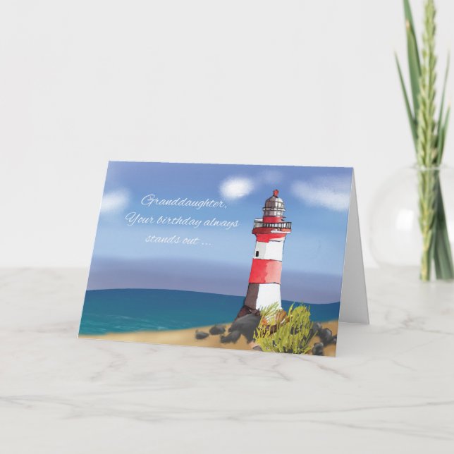 Granddaughter Birthday Coastal Lighthouse Card (Front)