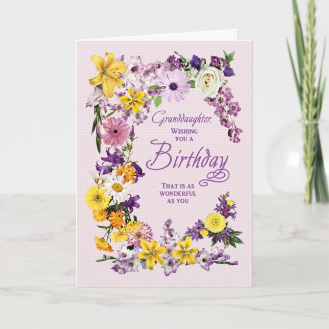 Granddaughter Birthday Flower Frame Card (Front)