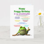 Granddaughter, Birthday, Frog Jokes Card<br><div class="desc">A funny birthday card for your granddaughter. Lots of really bad frog jokes. A cool frog puts his thumb up to show he likes the jokes. give a laugh as well as a cool birthday card.</div>