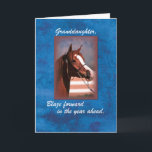 Granddaughter Birthday Horse on Blue Card<br><div class="desc">Let your granddaughter know the love you have for her with this beautiful birthday card. She will be pleased with your message of confidence and delighted by the beautiful image of a horse. It will set her heart running free!</div>