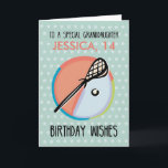 Granddaughter Birthday, Lacrosse Sport, Personaliz Card<br><div class="desc">For the sports lover,  this lacrosse card for your granddaughter's 14th birthday will delight her as you wish 
her a winning day! Personalise with her name and age. The background has soft stars behind the ball and lacrosse stick.</div>