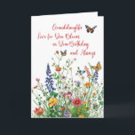 Granddaughter Birthday Love In Bloom Wildflowers Card<br><div class="desc">This charming birthday card is a heartfelt way to celebrate a special granddaughter. The front features a beautiful wildflower and butterfly design, symbolising the love and joy that surround her. Inside, a warm and uplifting message reminds her how cherished she is while wishing her a day filled with happiness. A...</div>