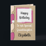 Granddaughter birthday pink white rustic card<br><div class="desc">Personalize this Happy Birthday Card for a special Granddaughter
Designed in pink,  white and black.
Add a name and your message.
Happy Birthday
With Love
*Kraft graphic rustic effect background.
*Real Kraft card is not used</div>