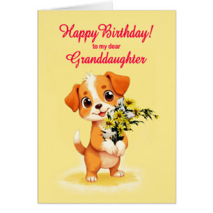 Granddaughter Birthday Puppy and Flowers