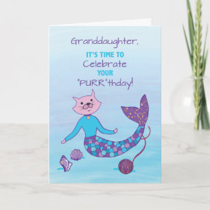 Granddaughter Birthday Purrmaid w/ Sparkly Glitter Card