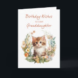 Granddaughter Birthday With Cute Cat in Wreath Card<br><div class="desc">Celebrate your granddaughter's birthday with this adorable card featuring a charming kitten sitting amidst a simple floral wreath. The delightful design and heartfelt message make it the perfect way to send love and warm wishes on her special day. Good for those in between ages of tween or teen, too! Make...</div>
