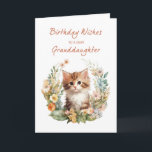 Granddaughter Birthday With Cute Cat in Wreath Card<br><div class="desc">Celebrate your granddaughter's birthday with this adorable card featuring a charming kitten sitting amidst a simple floral wreath. The delightful design and heartfelt message make it the perfect way to send love and warm wishes on her special day. Good for those in between ages of tween or teen, too! Make...</div>
