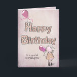 granddaughter birthday with pink balloons card<br><div class="desc">Cute little girl with pink balloons and polka dot happy birthday text for granddaughter.
Text can be changed.</div>