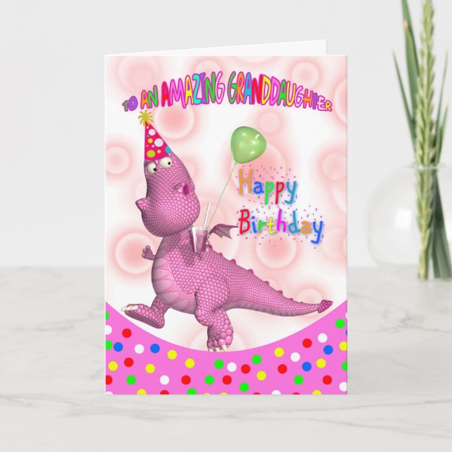 Granddaughter Birthday With Pink Dragon Soda Card (Front)