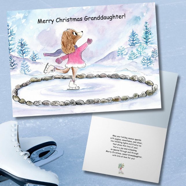 Granddaughter Christmas Dog Ice Skating Card (Creator Uploaded)