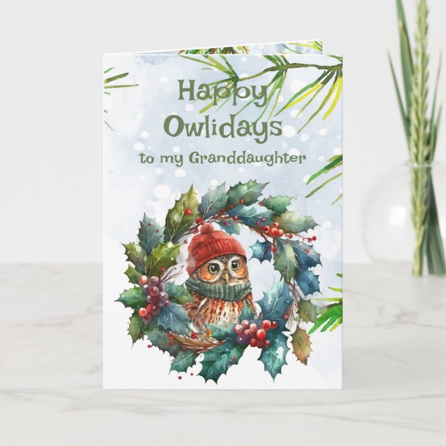 Granddaughter Christmas Owl Animal Wildlife Nature Card (Front)