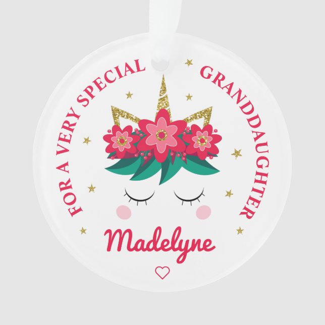 Granddaughter Christmas Unicorn Personalised Ornament (Front)