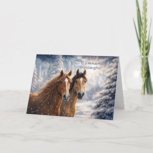 Granddaughter Christmas with Horses in the Snow Holiday Card
