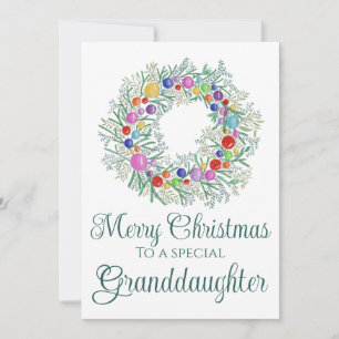 Granddaughter colourful Christmas Wreath Holiday Card